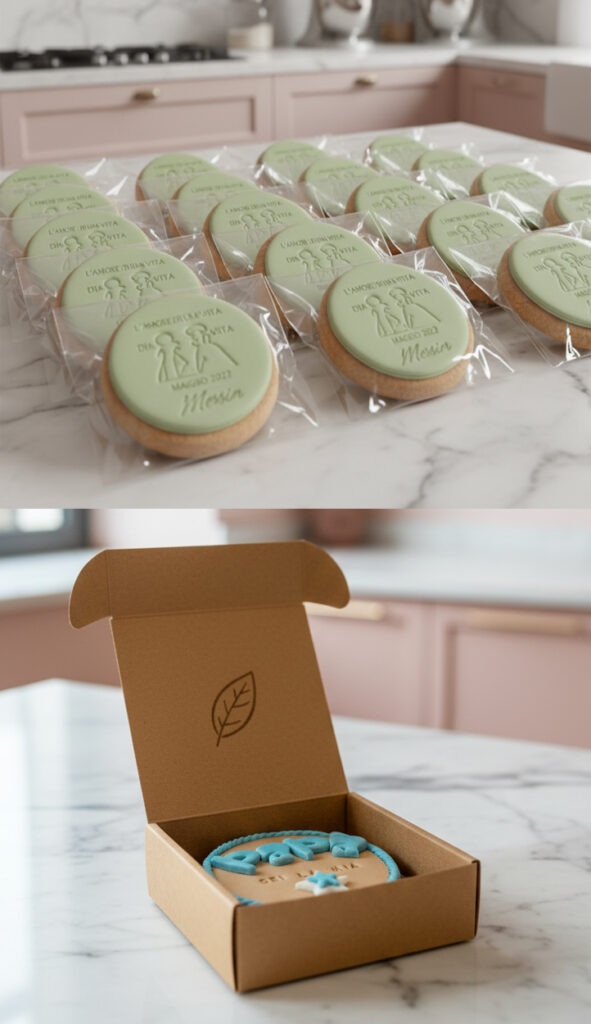 Biscotti Artigianali Personalizzati 4 biscotti packaging bustina compostabile o scatola di cartone riciclato